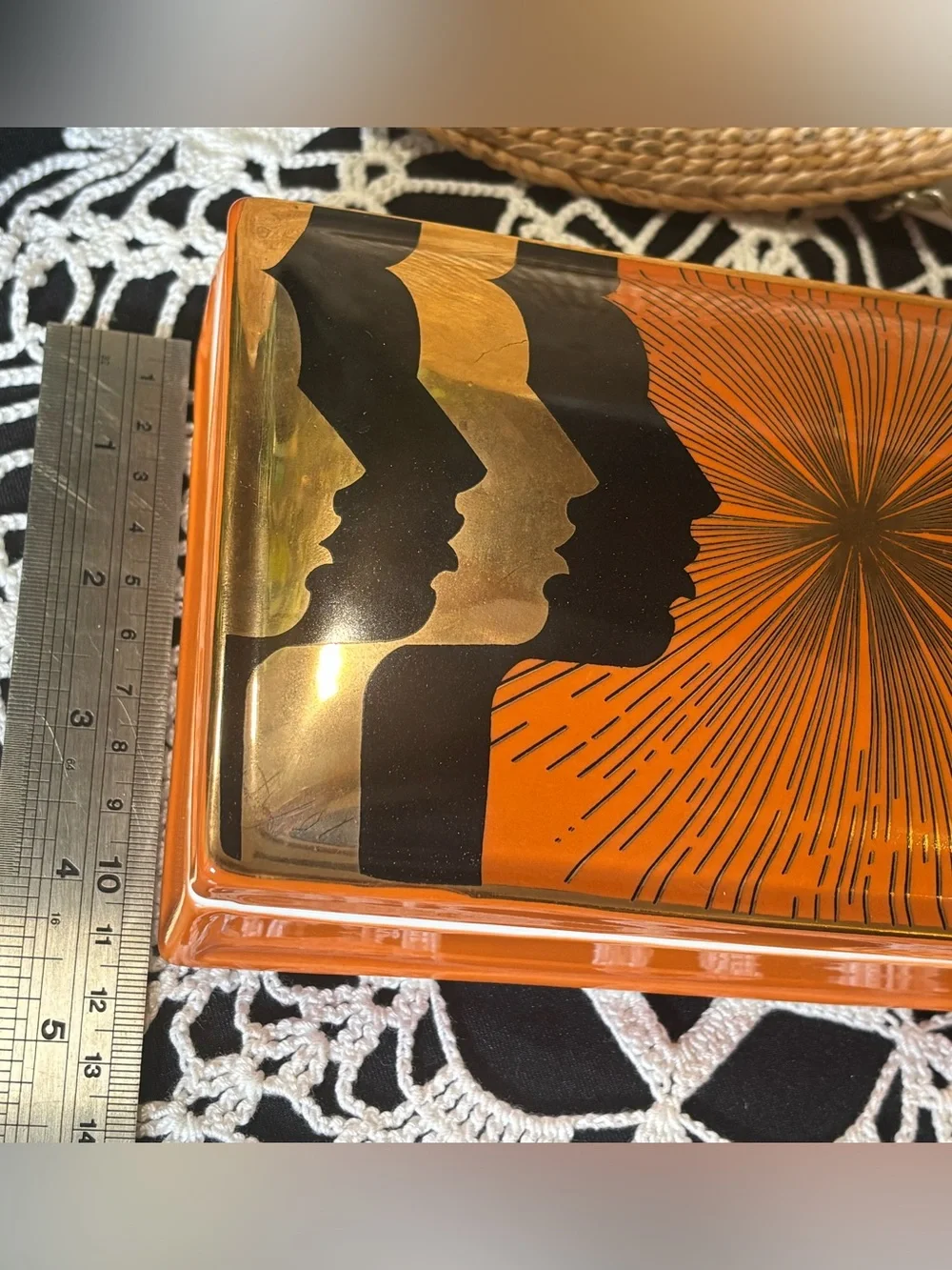 Spitfire Girl Wysper Ceramic Box 24K Gold Art Deco Faces Jewelry Keepsake Box